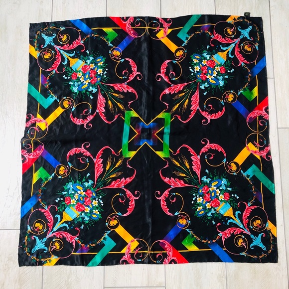 100% Silk Square Scarf Colorful Head Scarves 34x34 - Picture 1 of 8